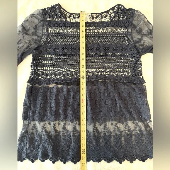 Chico’s Navy Blue Crochet & Lace Blouse- size 2 (L) - Picture 9 of 14